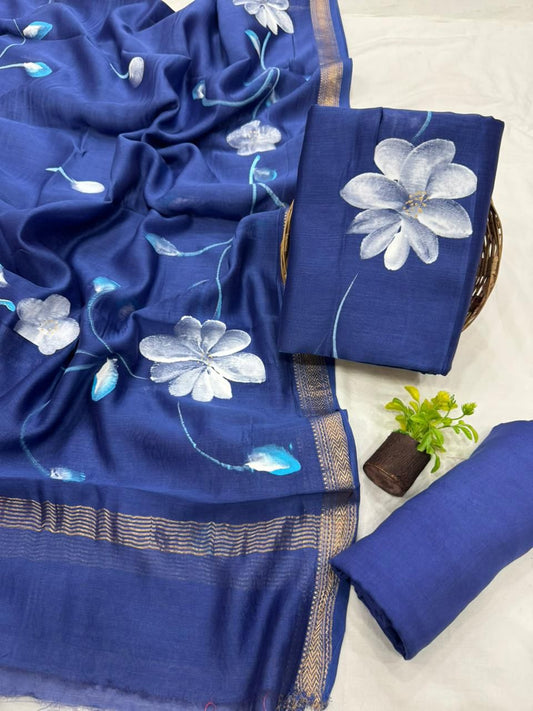 Hand Painted Maheshwari Silk Cotton Dress Material