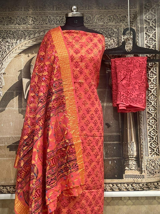 Bagh Print Cotton Dress Material