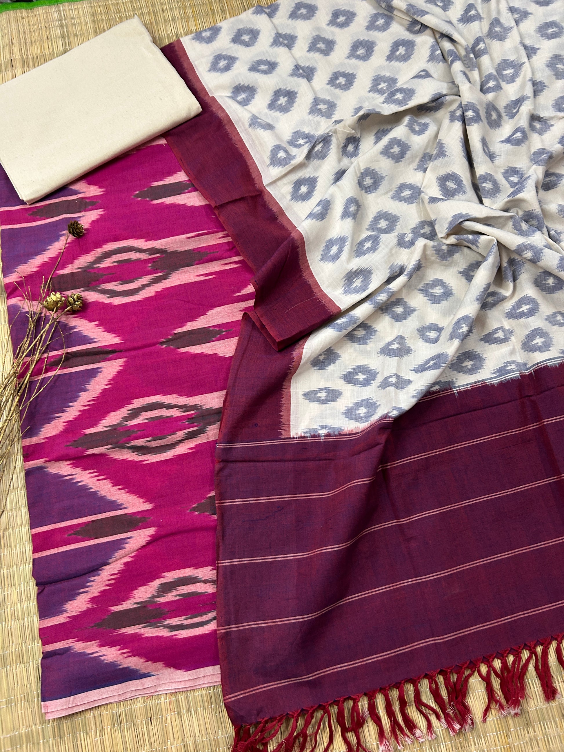 Double Ikat Cotton Dress Material with Uzbek Top
