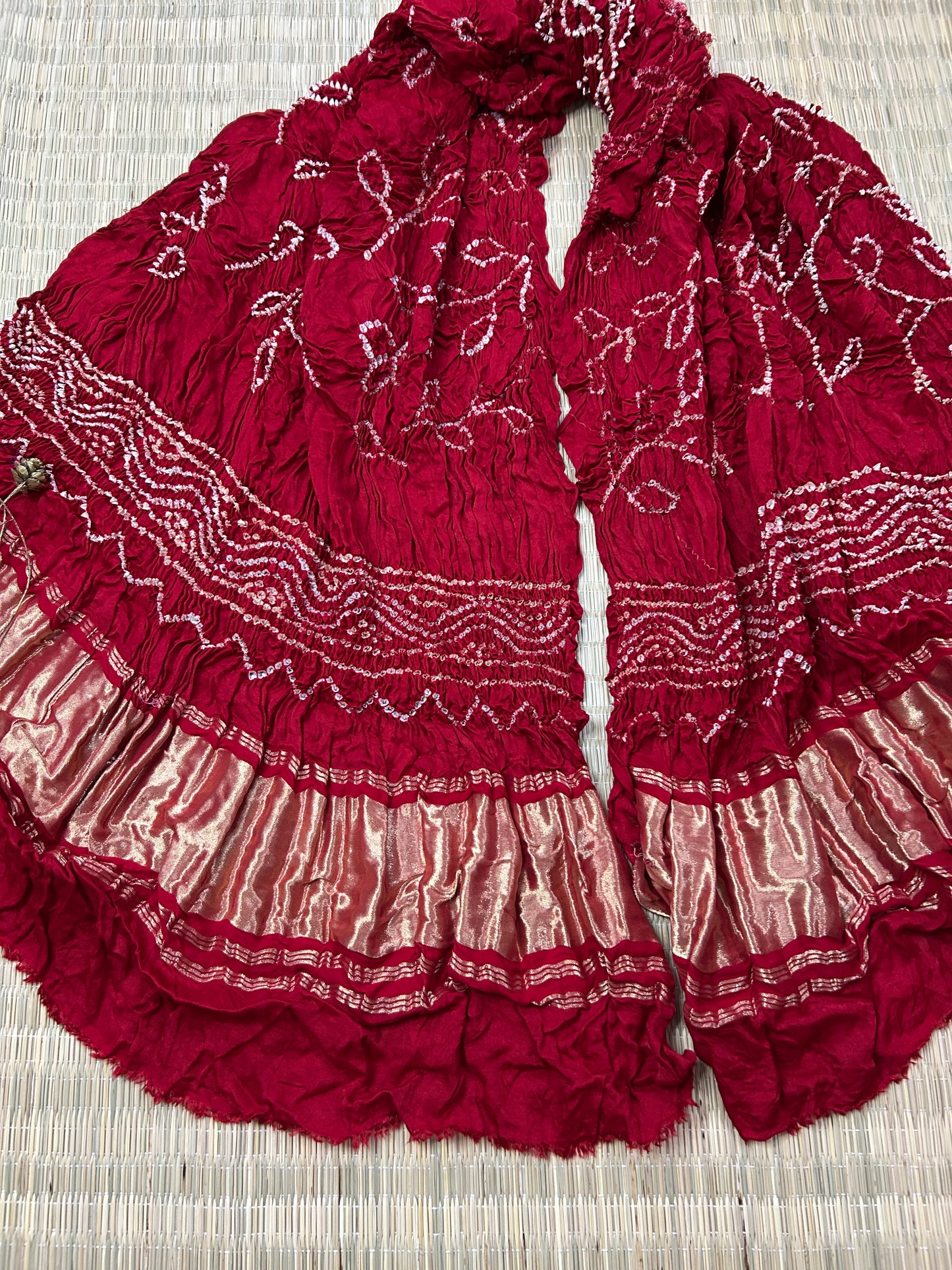 Red Pure Gajji Silk Bandhej Dupatta