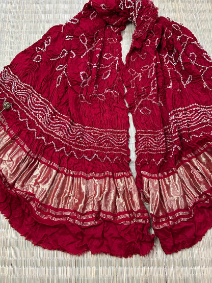 Red Pure Gajji Silk Bandhej Dupatta