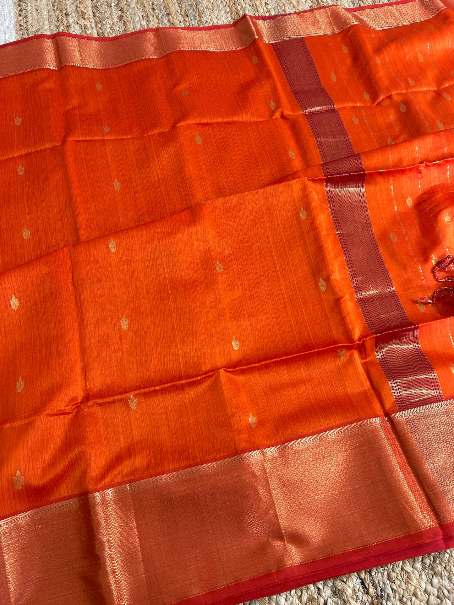 Orange Maheshwari Silk Cotton Handloom Saree with Blouse