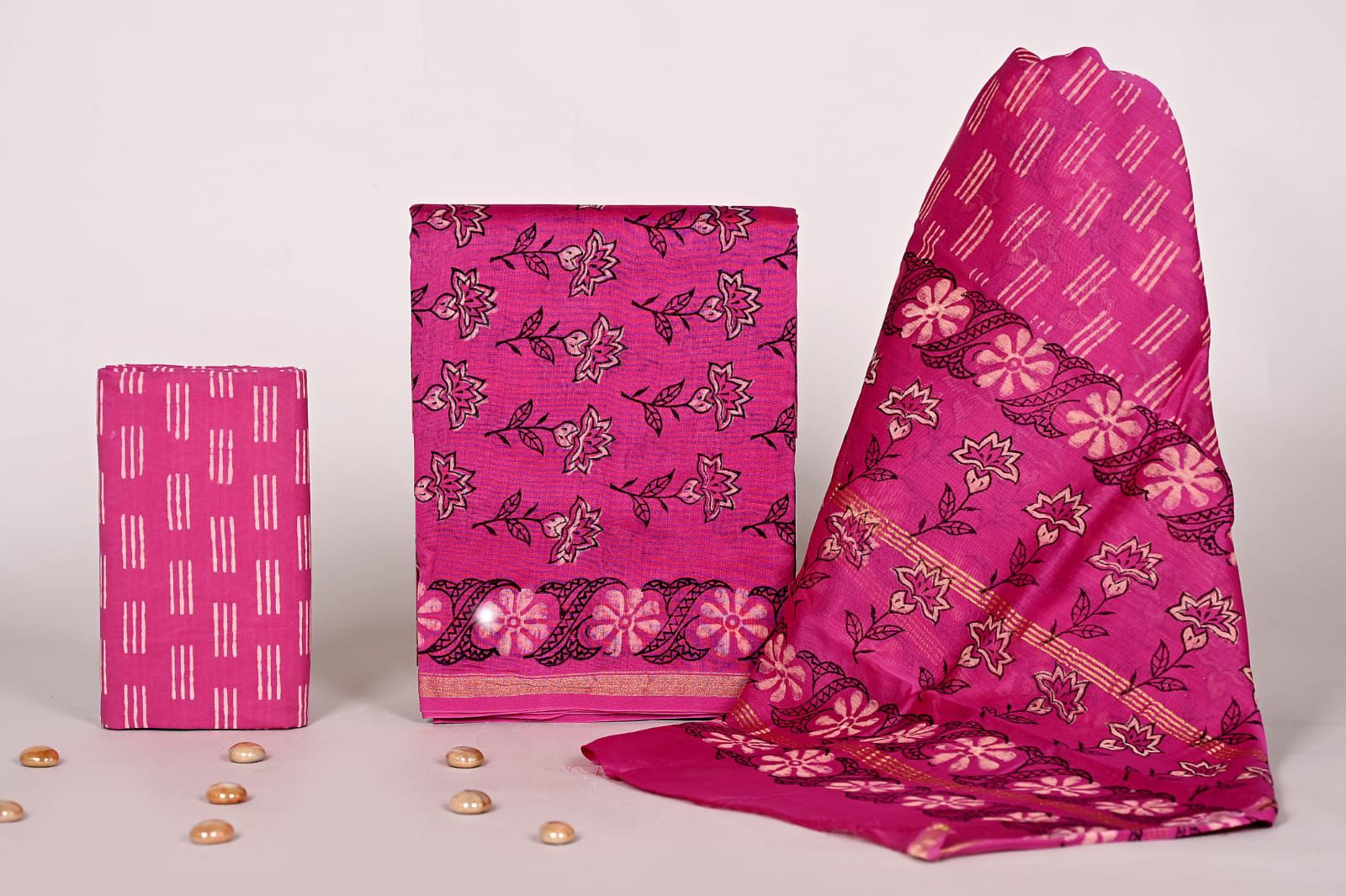 Hand Painted Chanderi Silk Cotton Dress Material