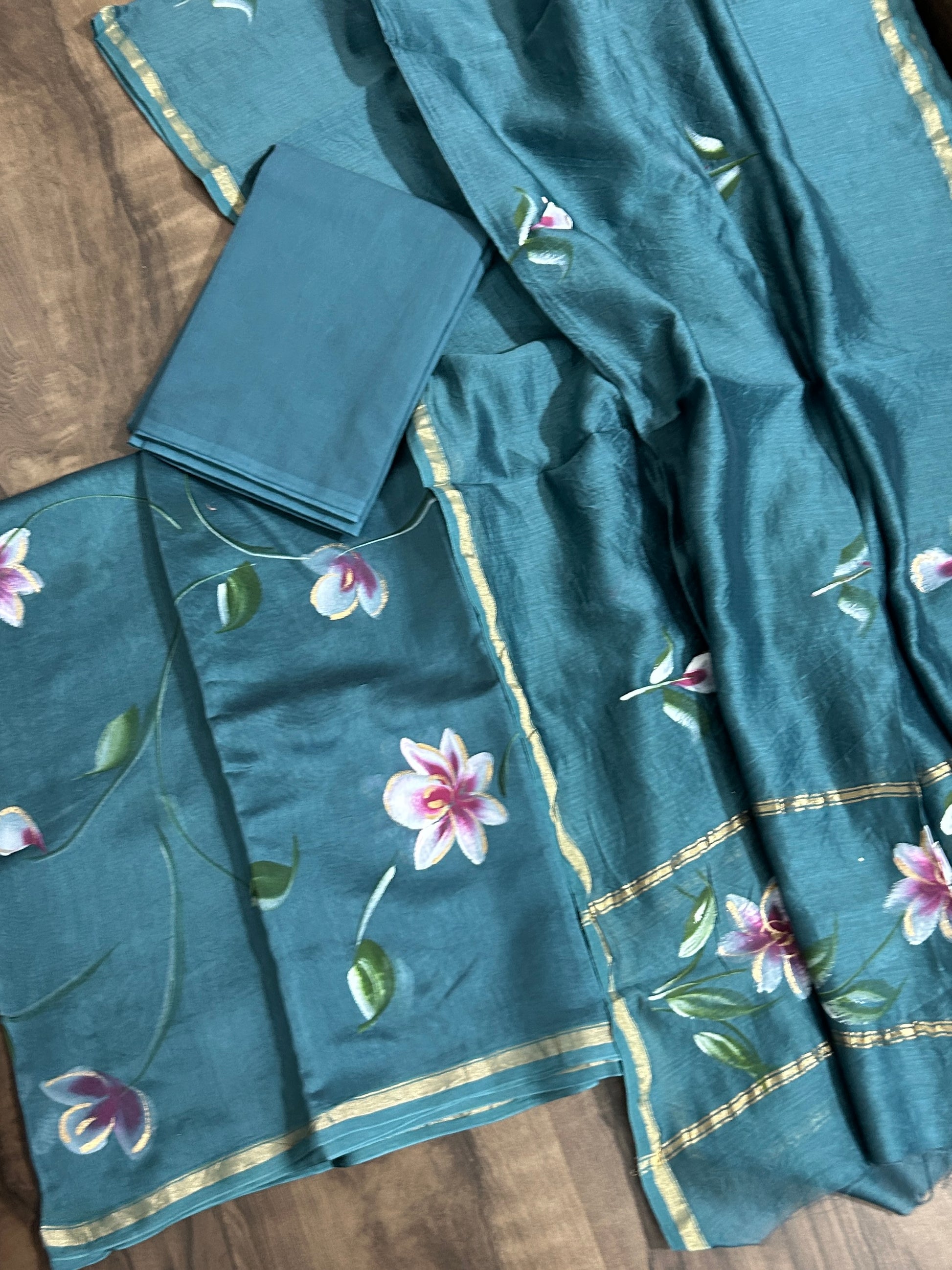 Hand Painted Chanderi Silk Cotton Dress Material