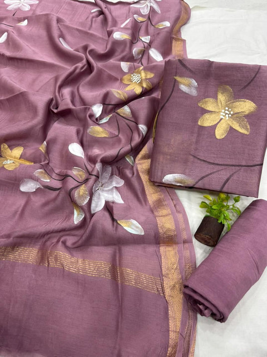 Hand Painted Maheshwari Silk Cotton Dress Material