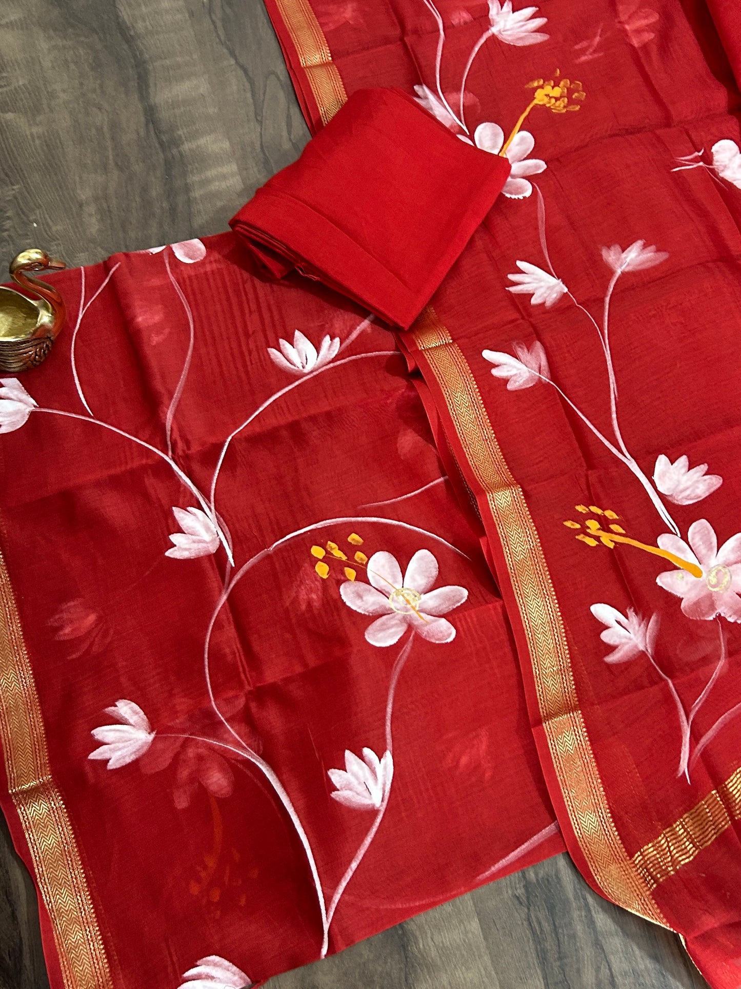 Hand Painted Maheshwari Silk Cotton Dress Material
