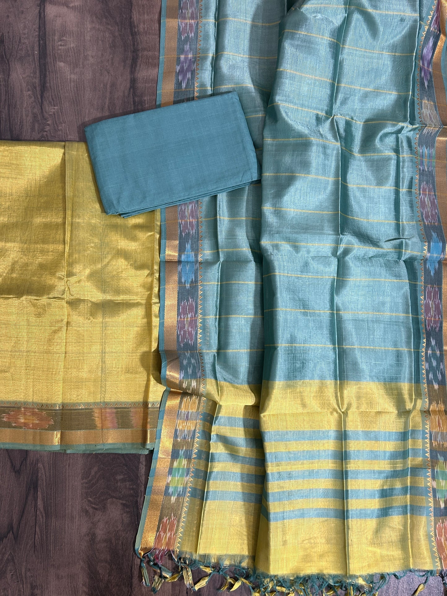 Mangalagiri Silk Dress Material with ikath Border