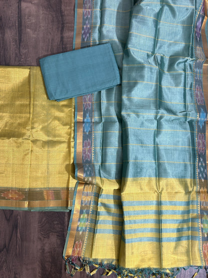 Mangalagiri Silk Dress Material with ikath Border