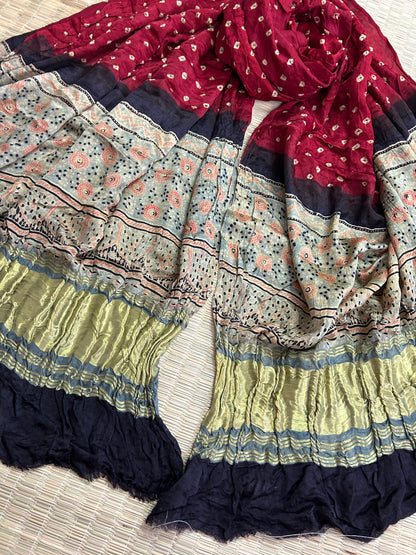 Pure Gajji Silk Bandhej Kalamkari Dupatta (D30)