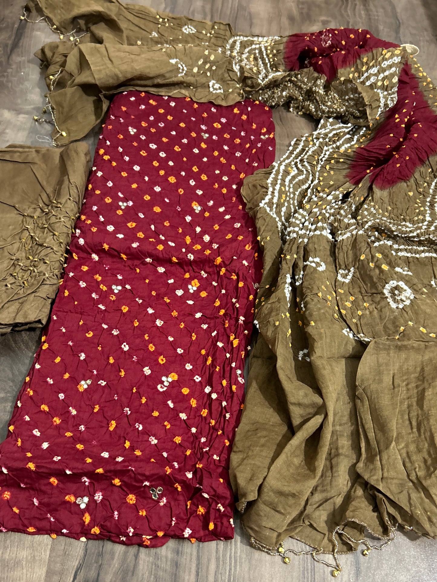 Bandhani Mirror Work Cotton Dress Material