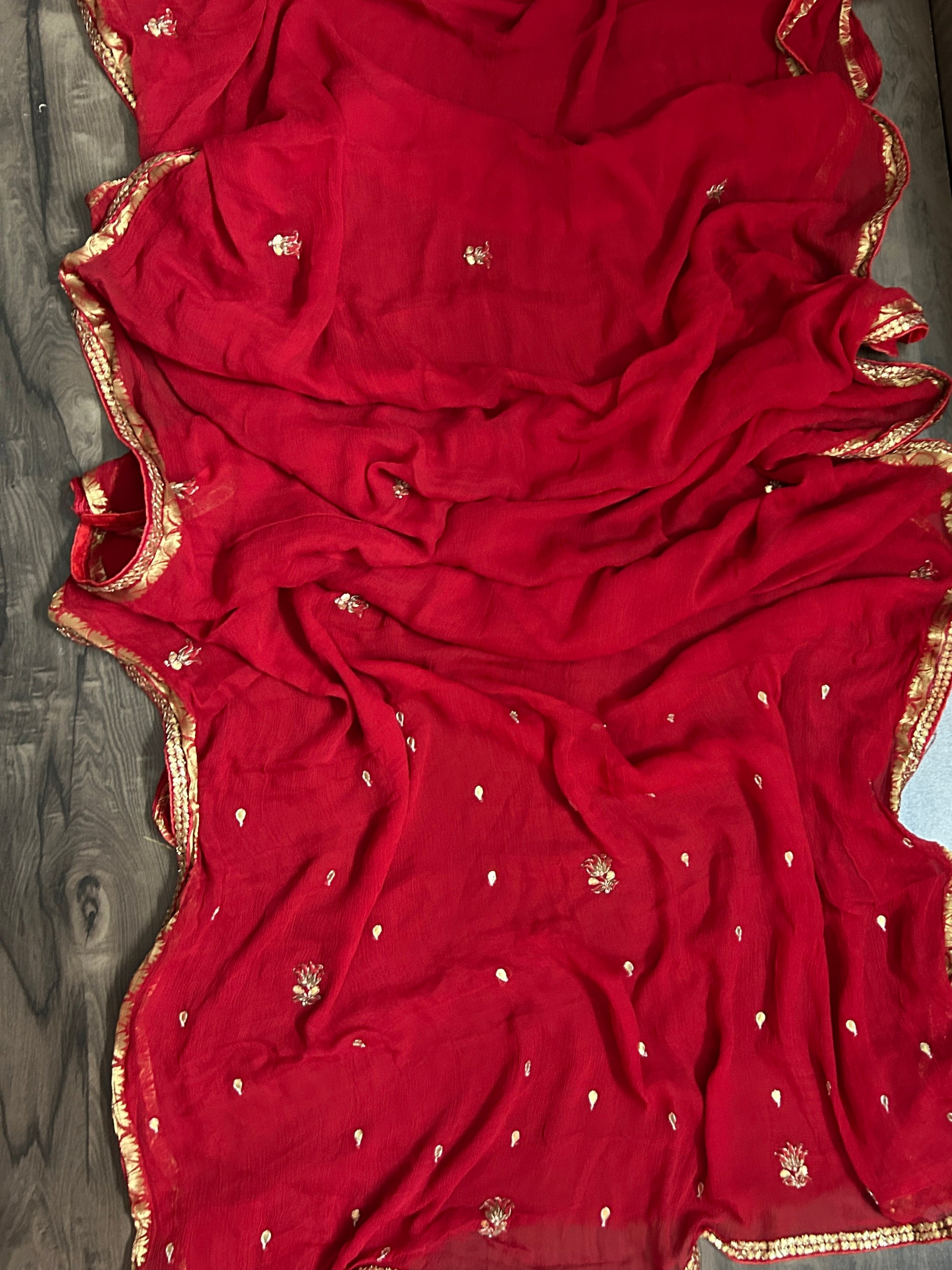 Red Pure chiffon Saree with GotaPatti HandWork