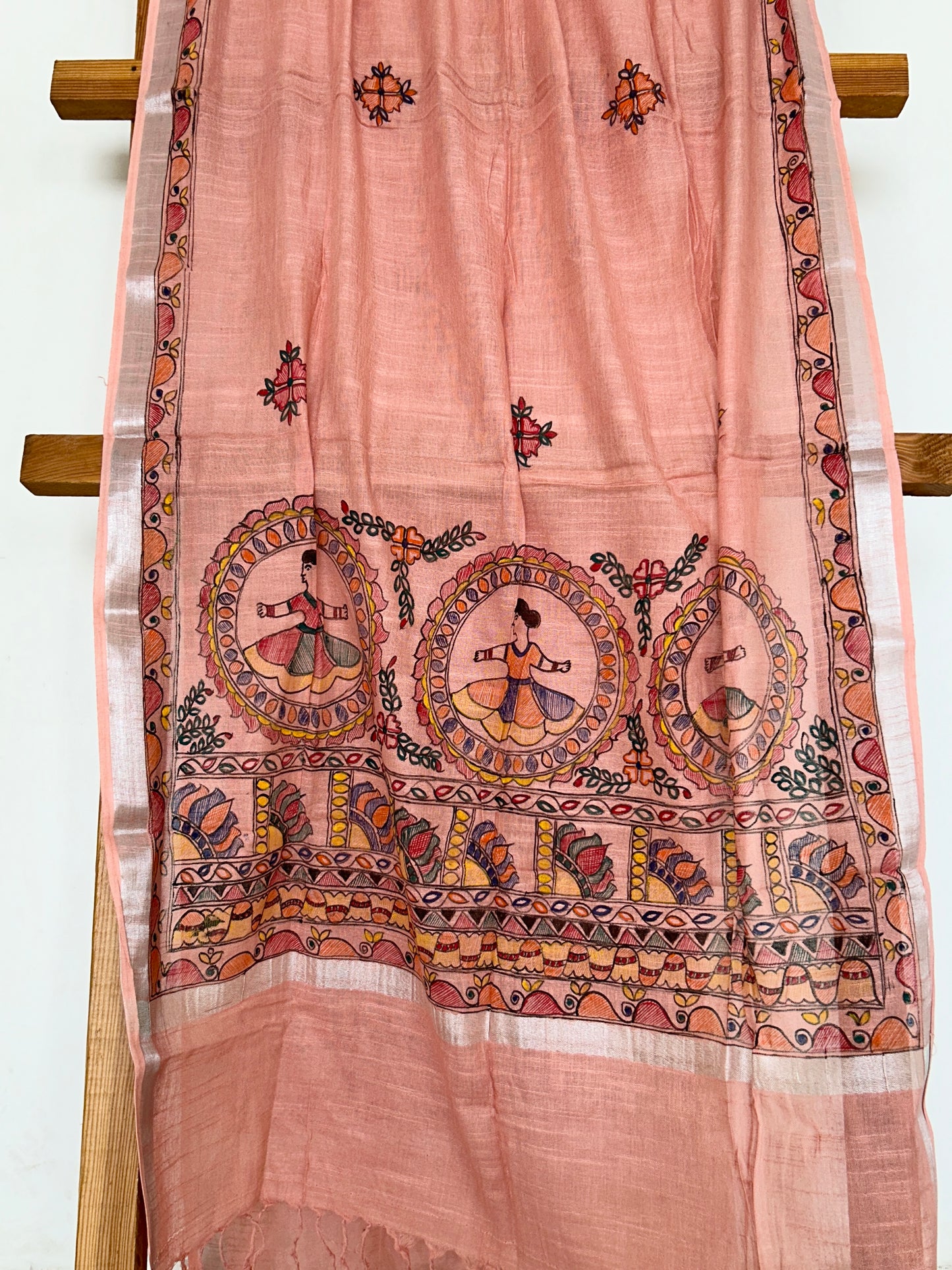 Madhubani Hand Painted Linen Dupatta