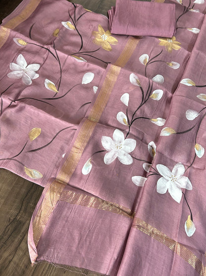 Hand Painted Maheshwari Silk Cotton Dress Material