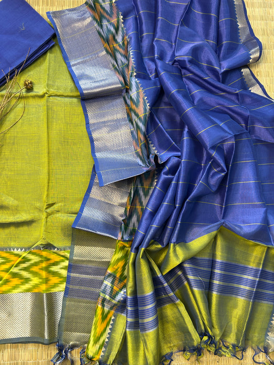 Mangalagiri Silk Dress Material with Ikat Border