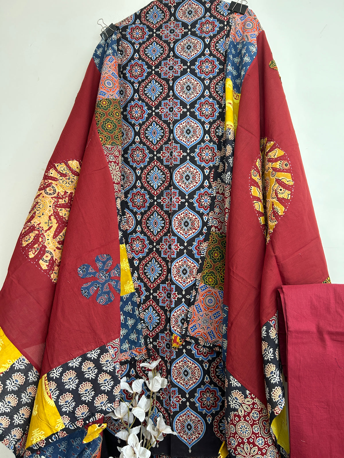 Ajrakh Cotton Dress Material with Mirror work Dupatta