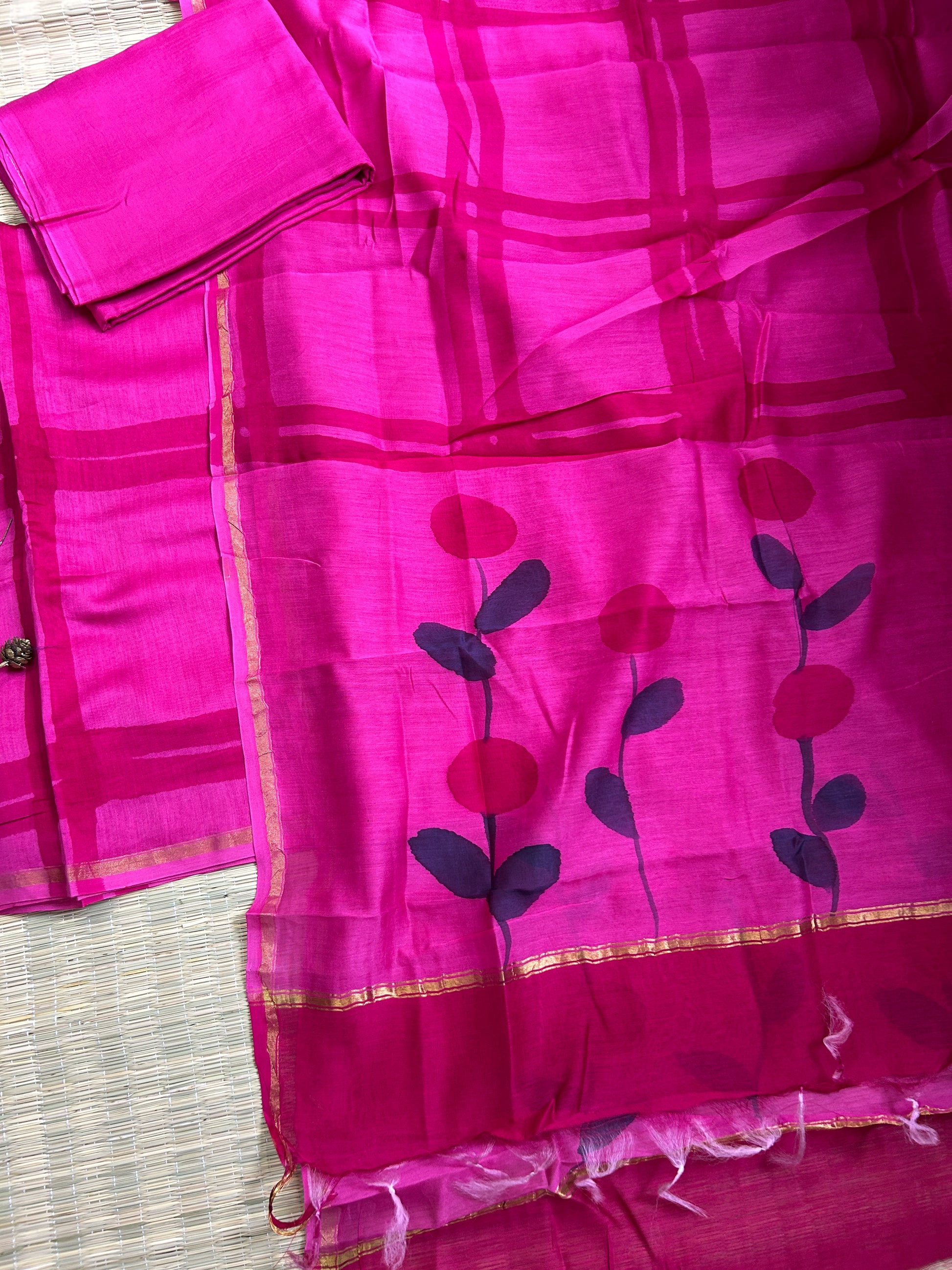 Hand Painted  Maheshwari Silk Dress Material
