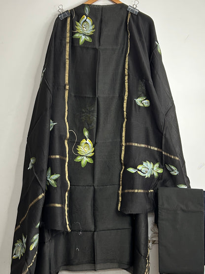 Hand Painted Chanderi Silk Cotton Dress Material