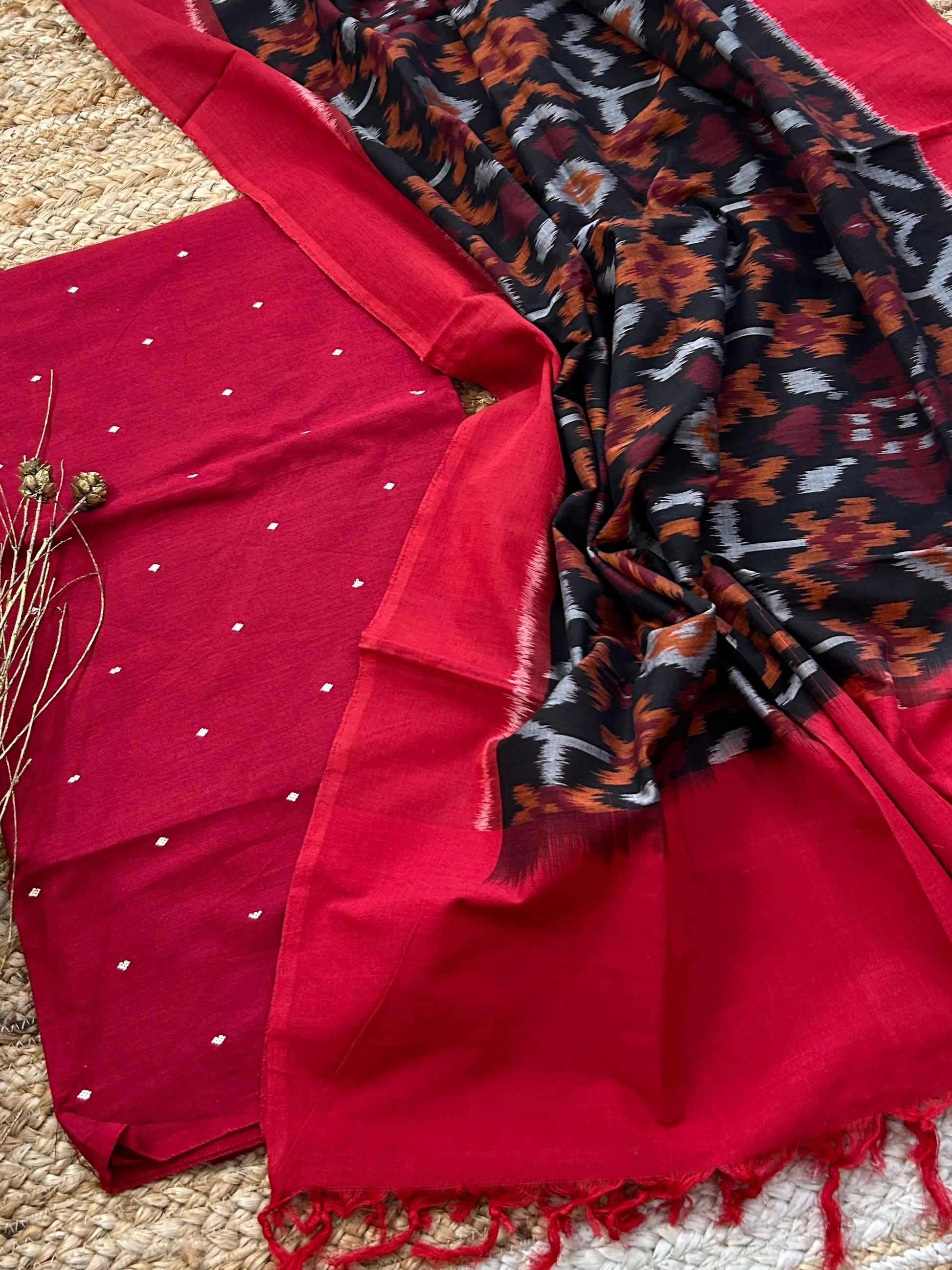 Handloom Cotton Dress Material with Ikat Cotton Dupatta