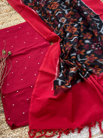 Handloom Cotton Dress Material with Ikat Cotton Dupatta