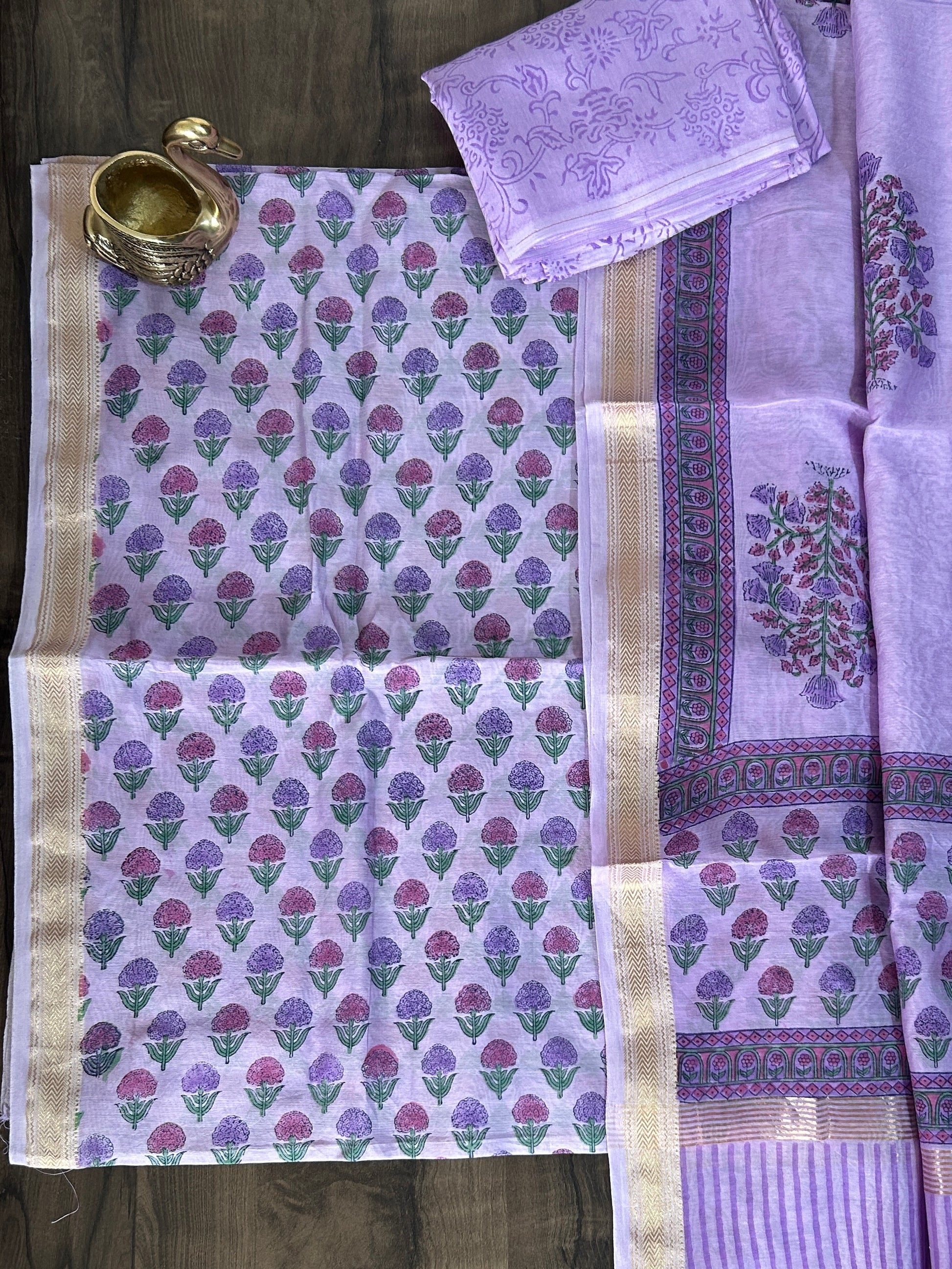 Hand Painted Maheshwari Silk Cotton Dress Material