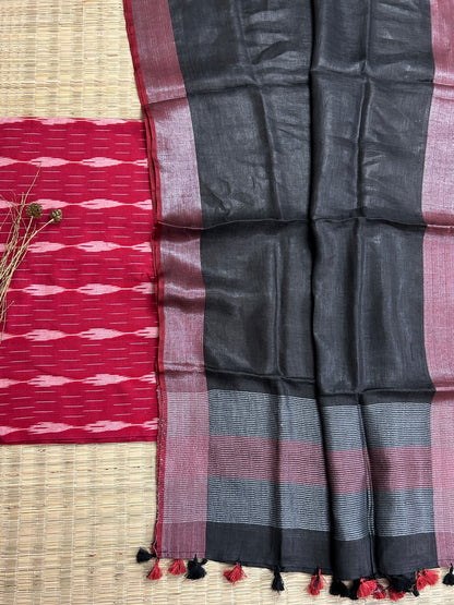 Ikat Top with Linen Dupatta Set