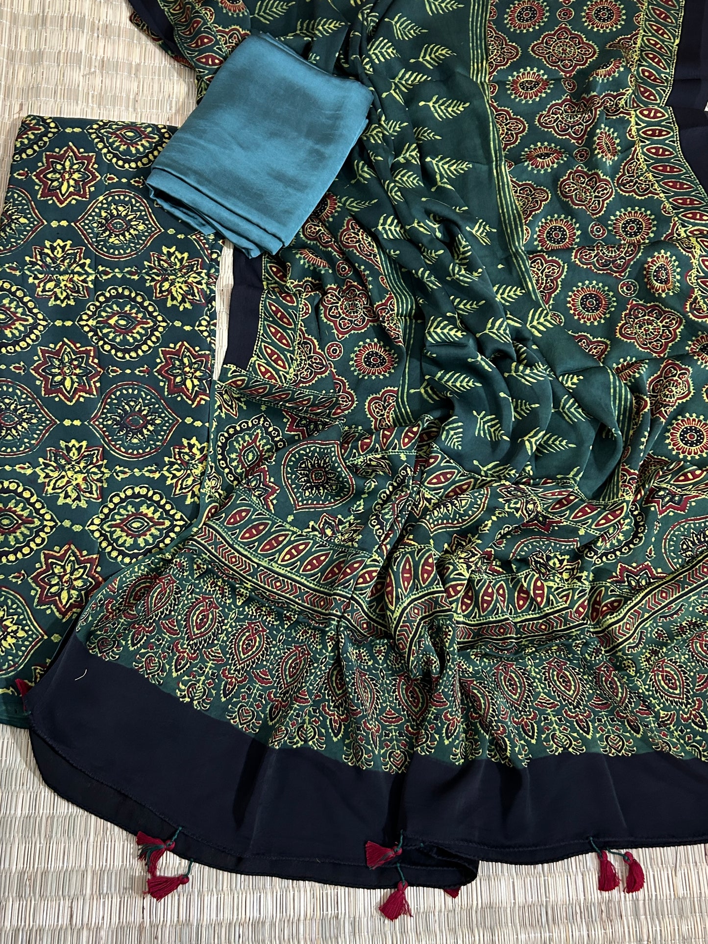 Green Ajrakh Modal Dress Material