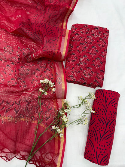 Ajrakh Print Hand BlockPrint Kota Doriya Dress Material