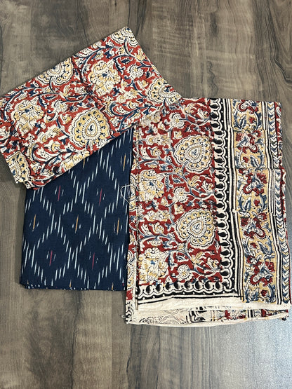 Ikat Kalamkari Cotton Dress Material