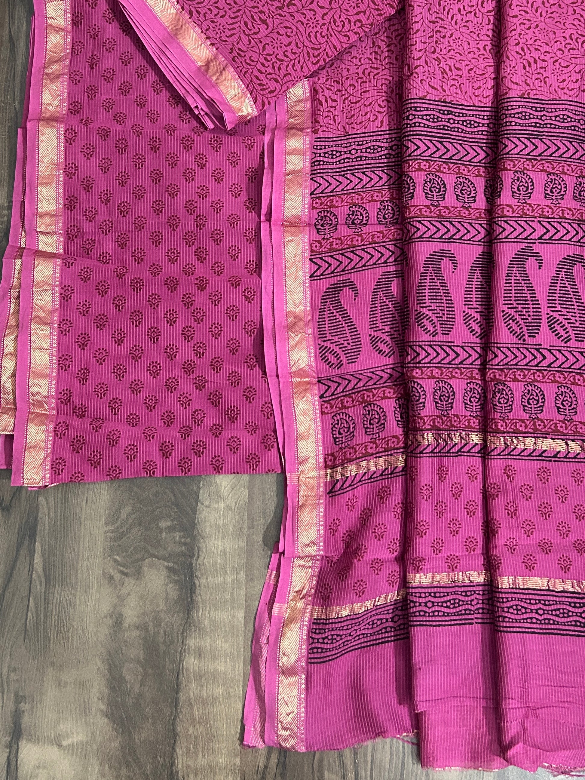 Bagh print Maheshwari Silk Cotton Dress Material
