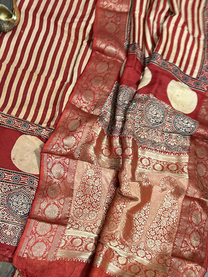 Ajrakh Dola Silk Dress Material