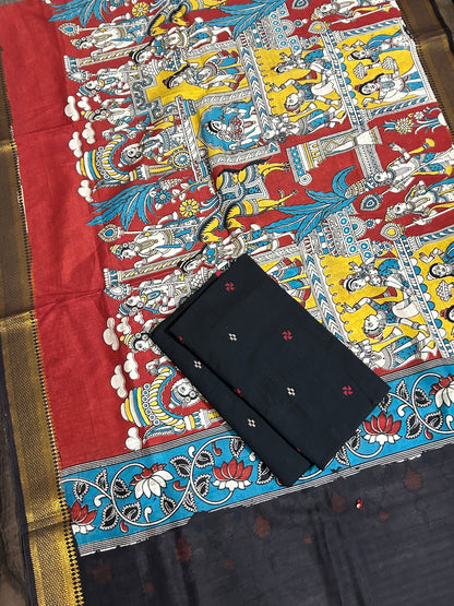 Handloom Cotton Dress Material with Kalamkari Silk Dupatta