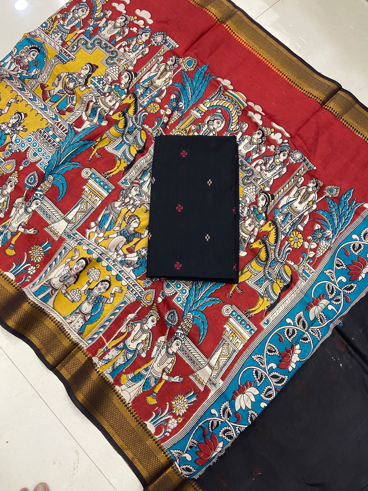 Handloom Cotton Dress Material with Kalamkari Silk Dupatta