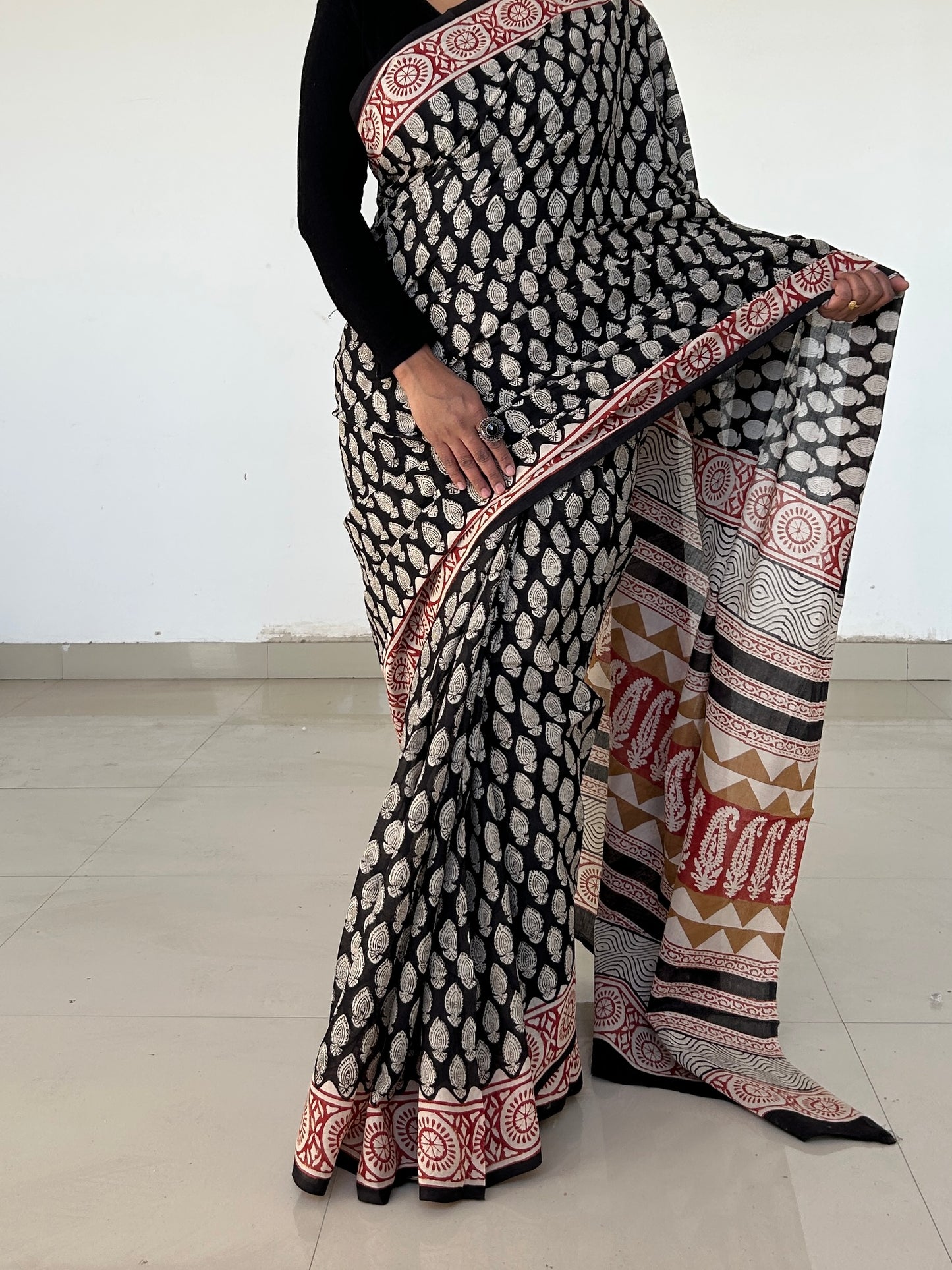 Hand BlockPrint Cotton Saree with Blouse