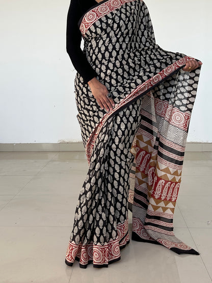 Hand BlockPrint Cotton Saree with Blouse