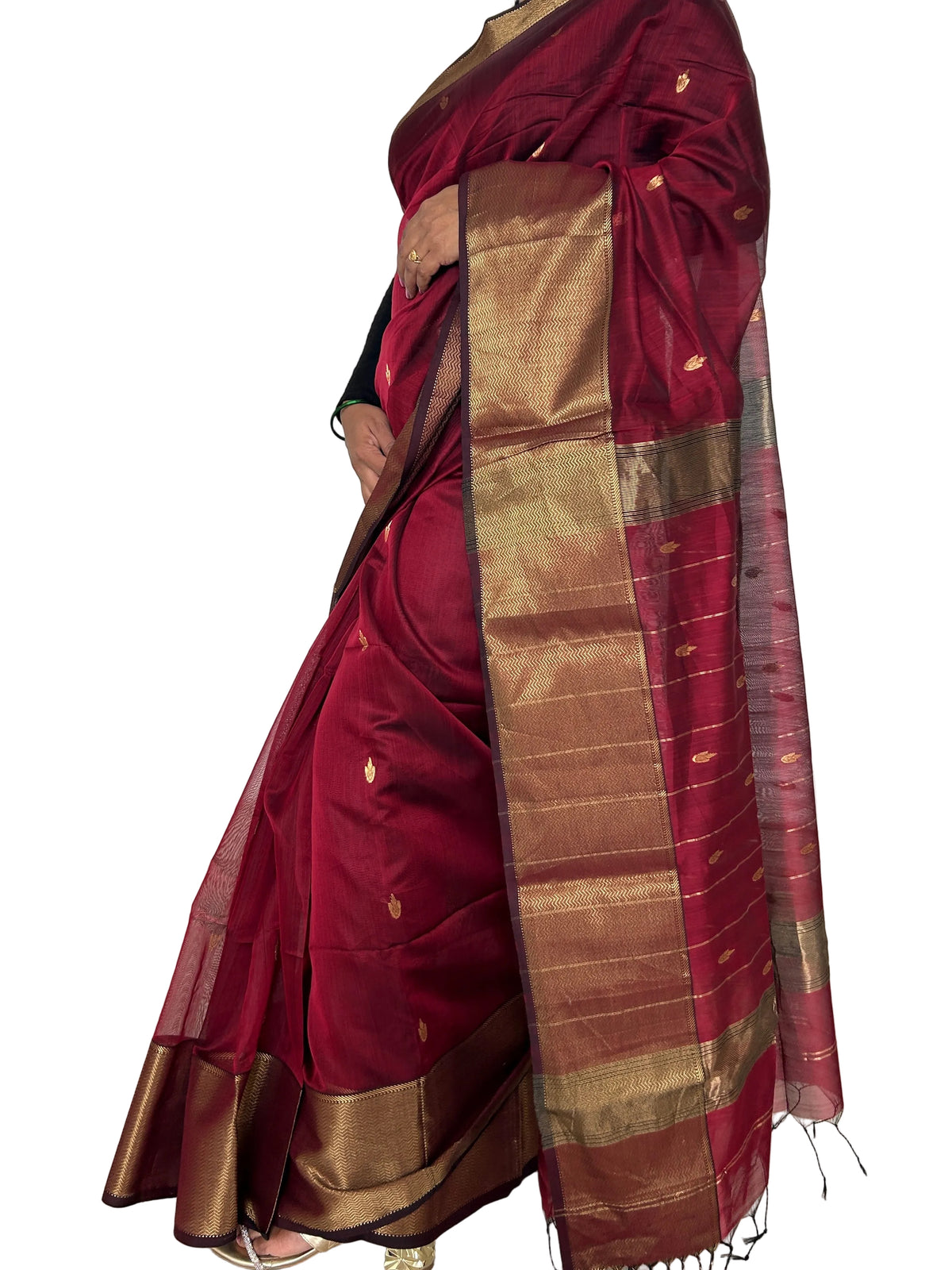 Maroon Maheshwari Silk Cotton Handloom Saree with Blouse