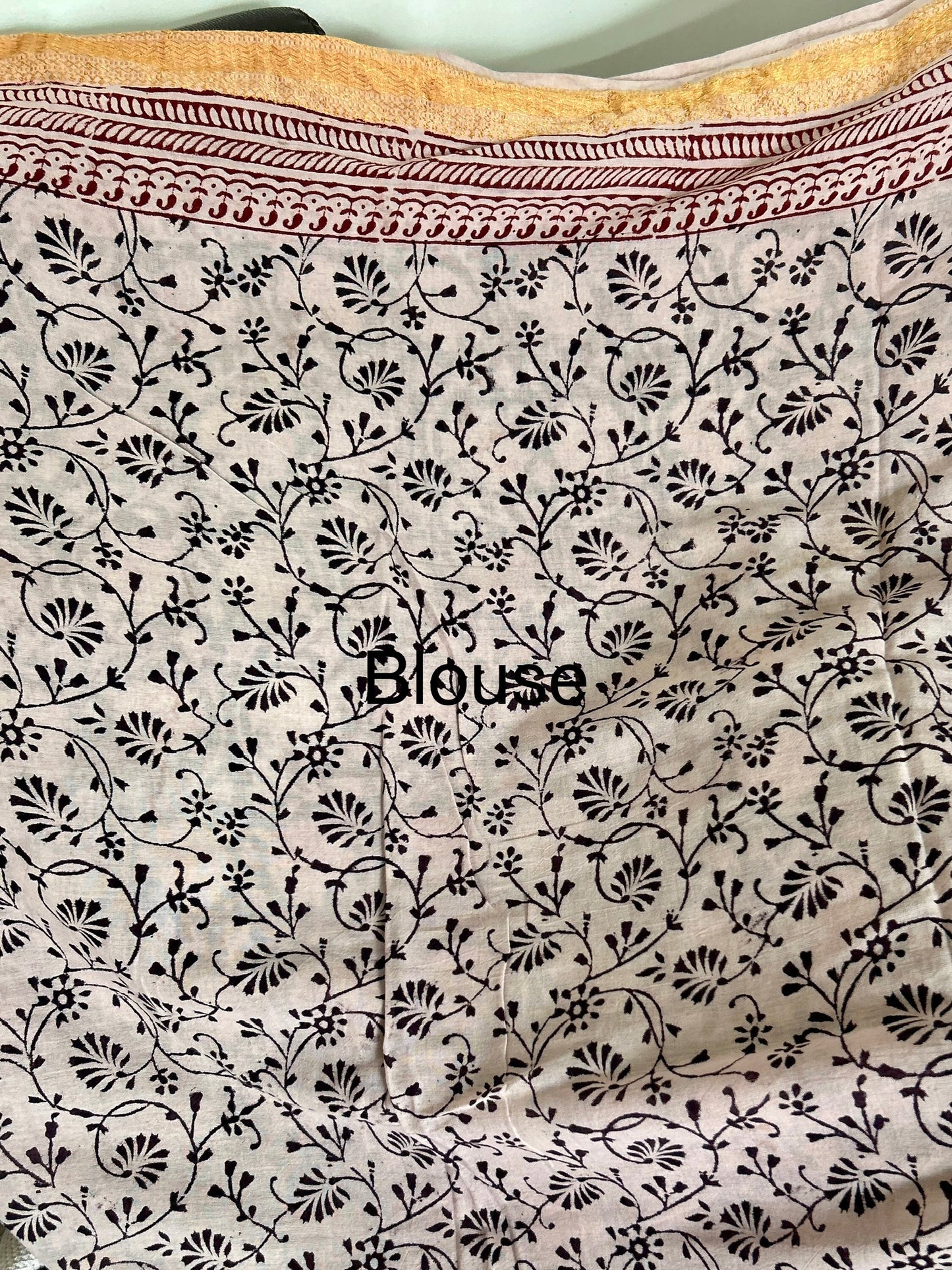 Bagh Print Cotton Saree with Zari Border