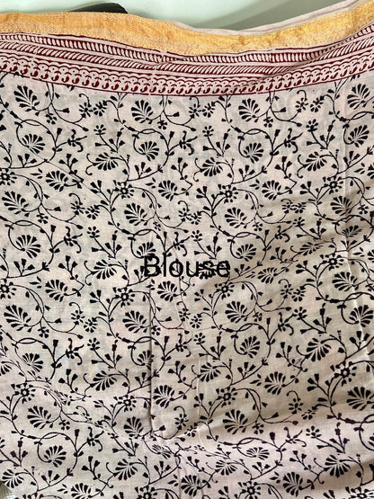 Bagh Print Cotton Saree with Zari Border