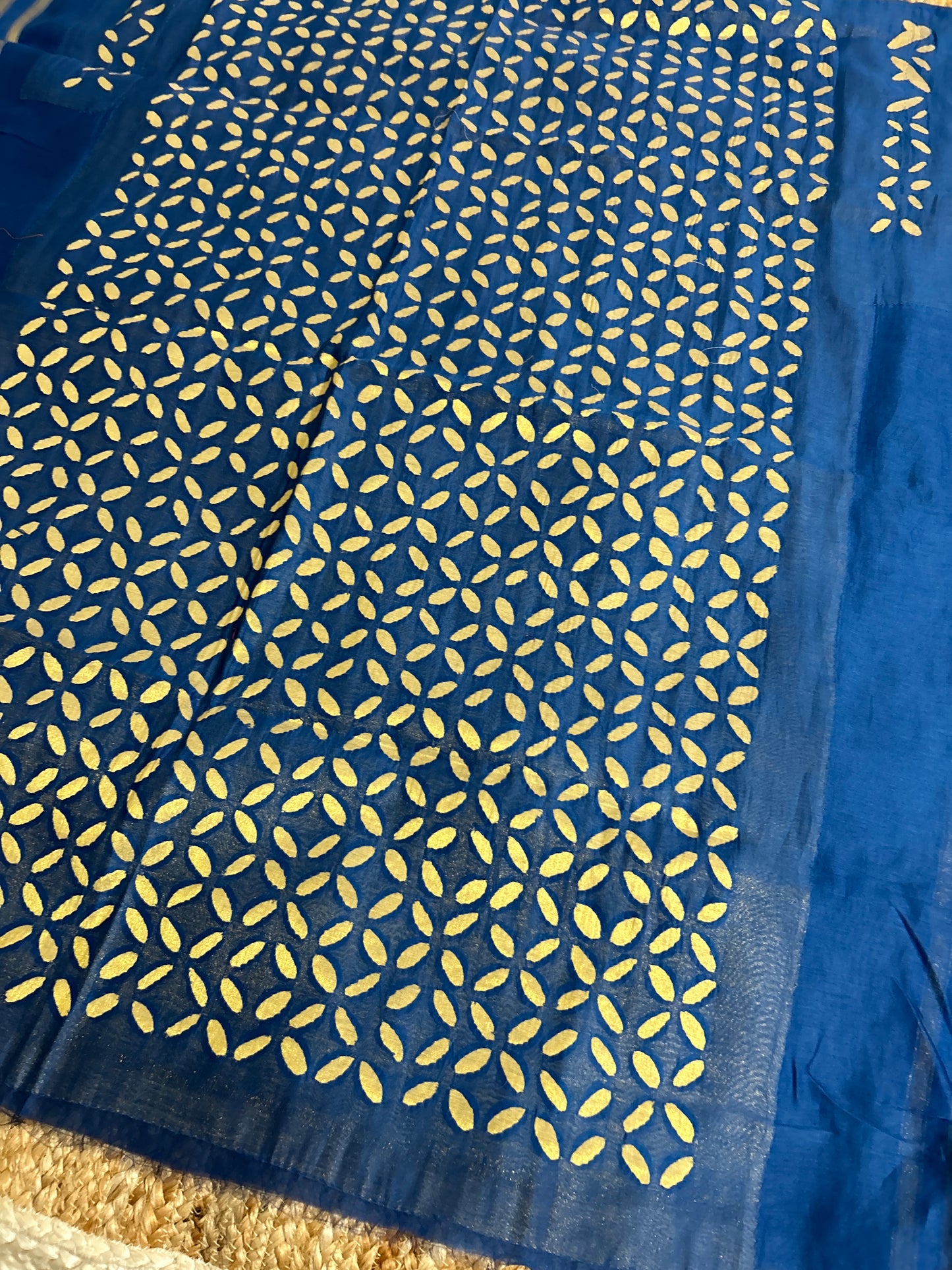Blue Appliqué Work Chanderi Silk Kurti Fabric