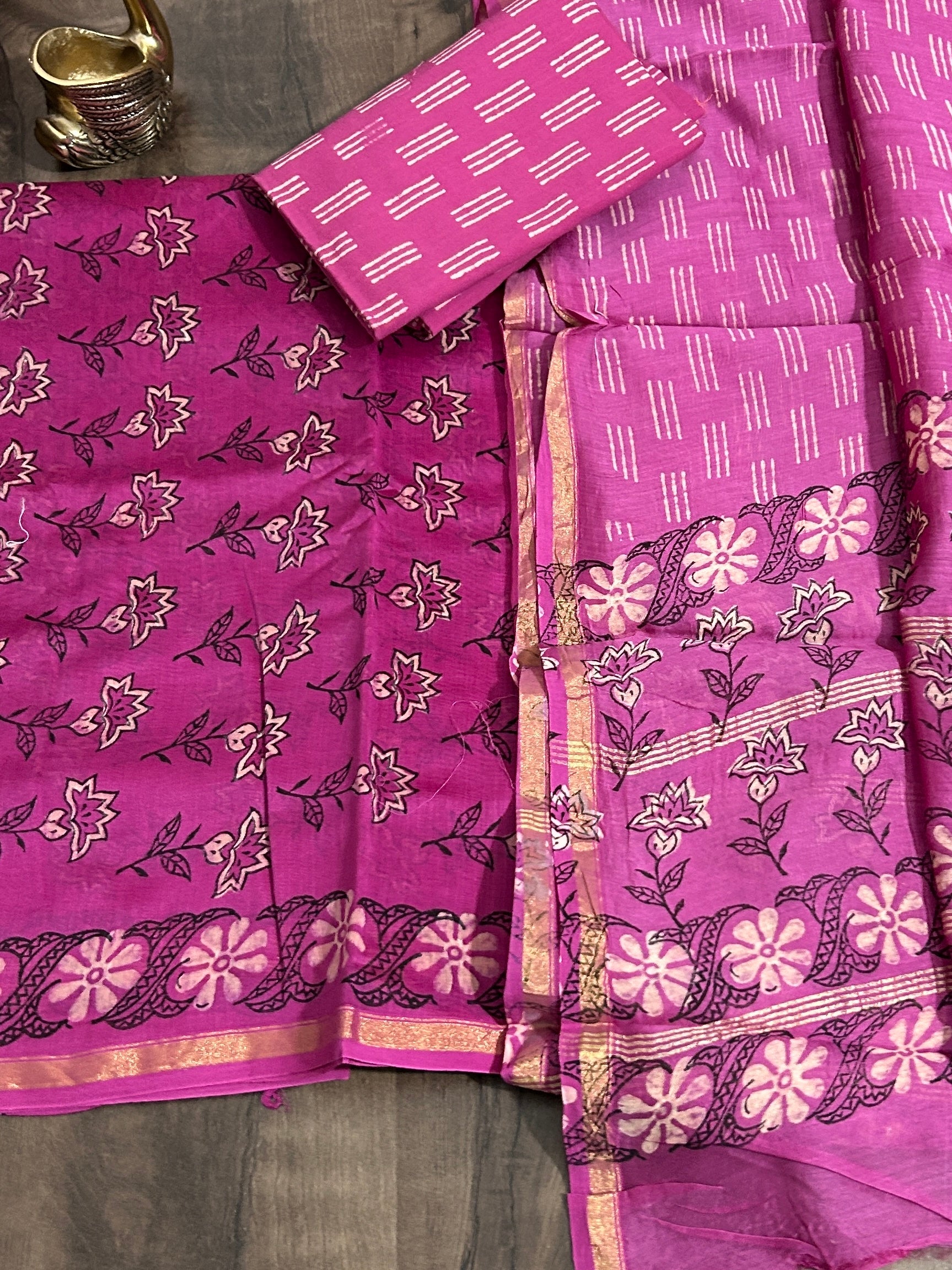 Hand Painted Chanderi Silk Cotton Dress Material