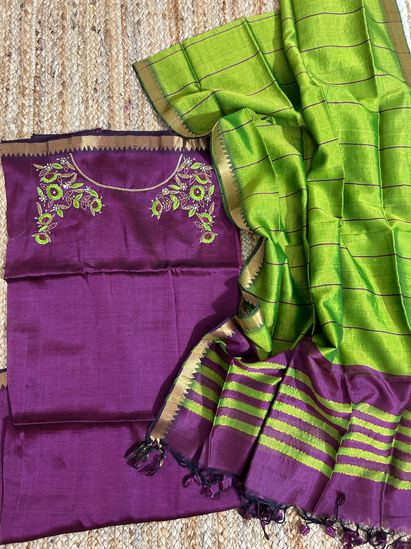 Mangalagiri Silk Dress Material with Maggam Handwork