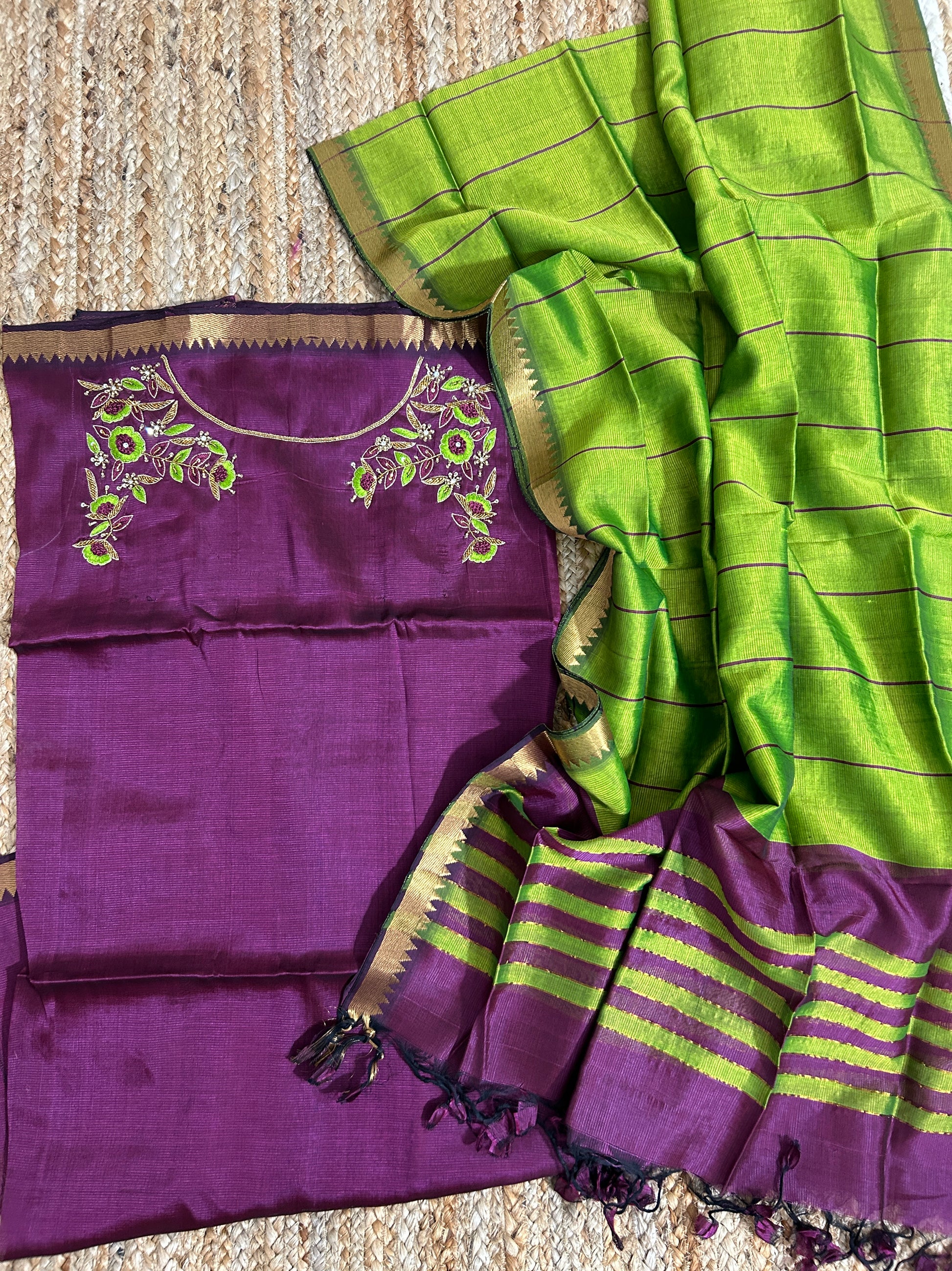 Mangalagiri Silk Dress Material with Maggam Handwork