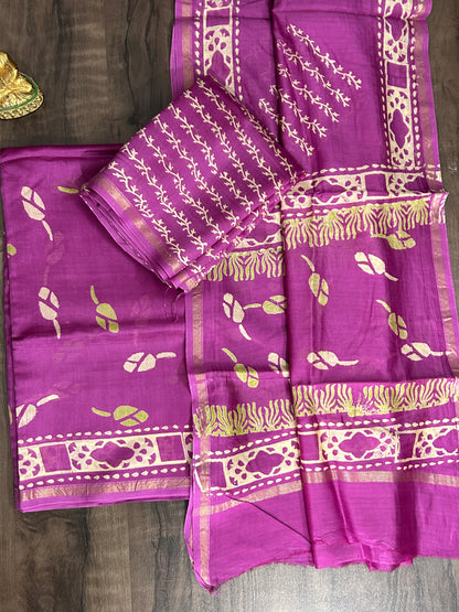 Chanderi Pure Silk Cotton Hand Blockprint Dress Material