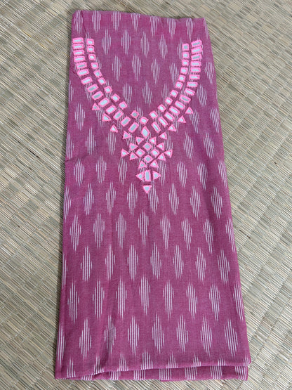 Peach Mirror Work Ikat Cotton Unstitched Kurti
