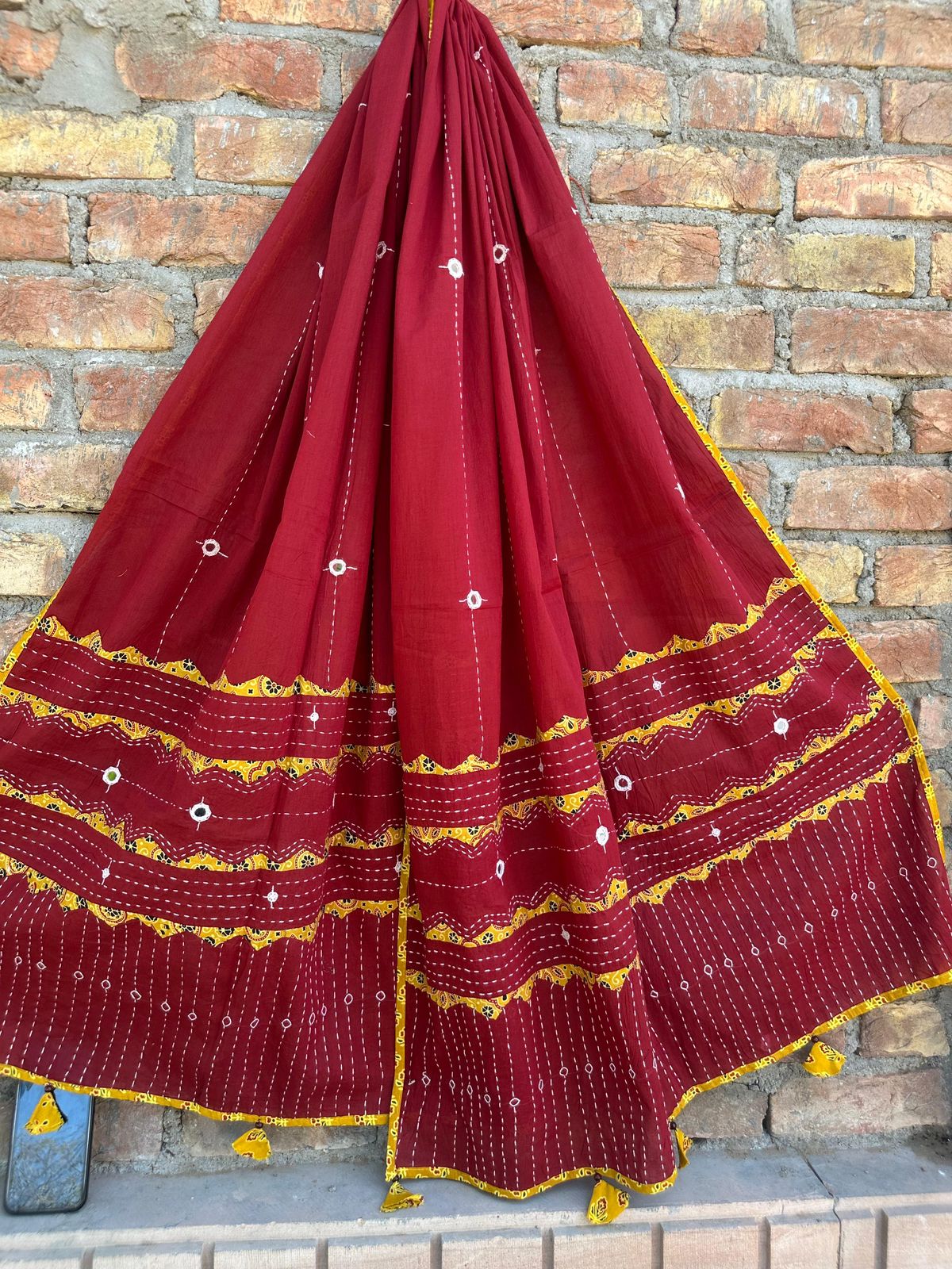 Appliqué and Mirror Work Cotton Dupatta