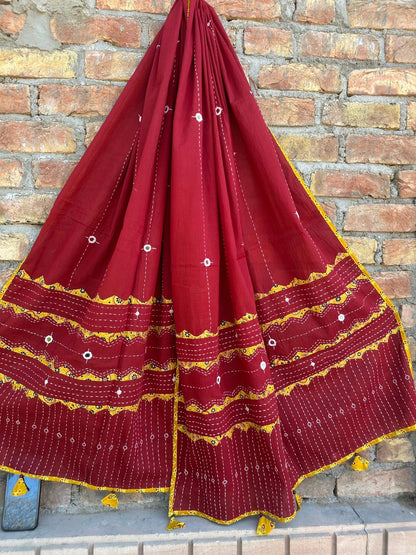Appliqué and Mirror Work Cotton Dupatta
