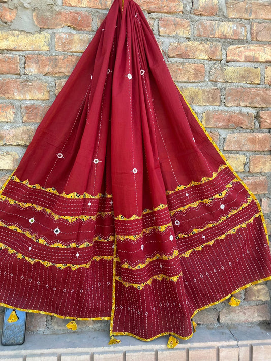 Appliqué and Mirror Work Cotton Dupatta