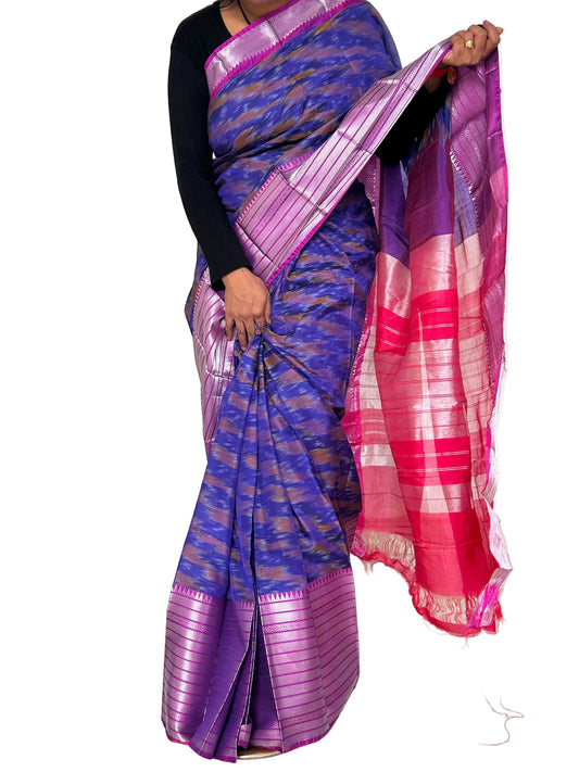 Mangalgiri Silk Saree with Contrast Blouse