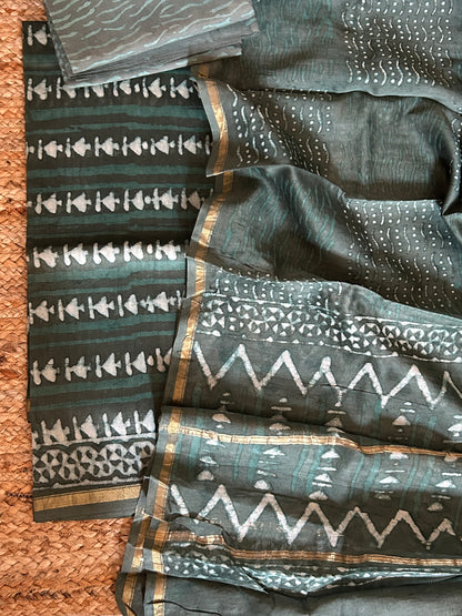 Hand BlockPrint Chanderi Silk Cotton Dress Material