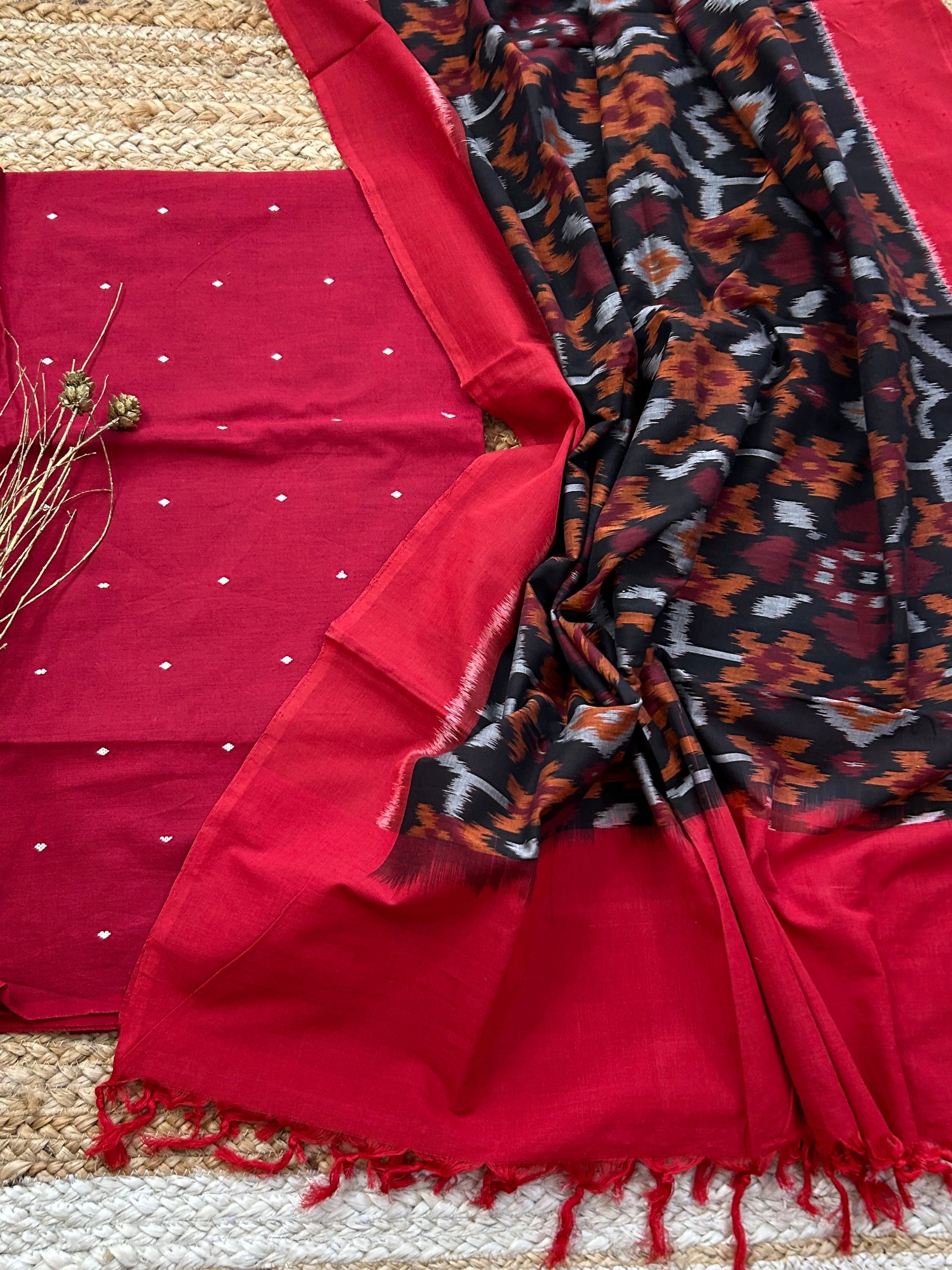 Handloom Cotton Dress Material with Ikat Cotton Dupatta