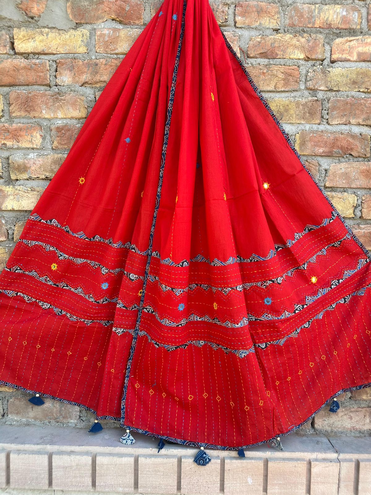 Appliqué and Mirror Work Cotton Dupatta